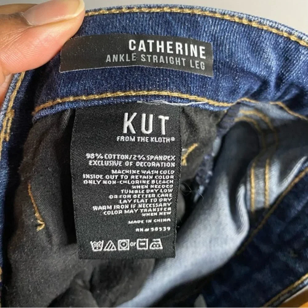 Kut From The Kloth Catherine Jeweled Ankle Straight Leg Denim Jeans